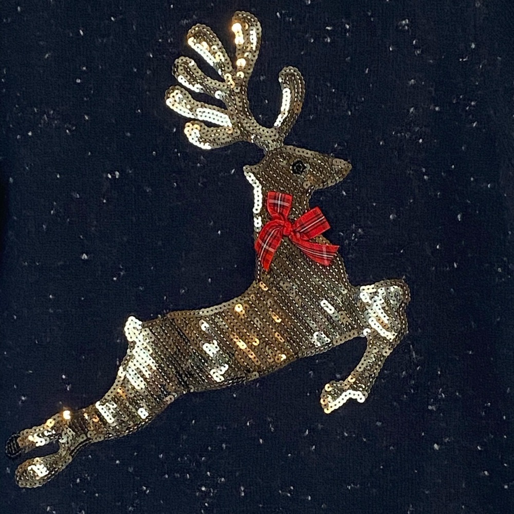 Penman's womens large sparkly reindeer flocked festive holiday Christmas sweater - Picture 2 of 8